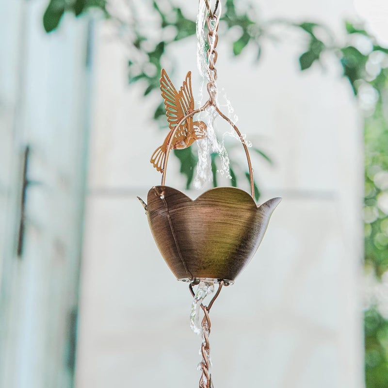 DUSVALLY 8.5 FT Rain Chains Decorative Iron Chain Bell with 12 Bird Rain Collector Cups Garden Decorative,8-1/2 Length - Image 5